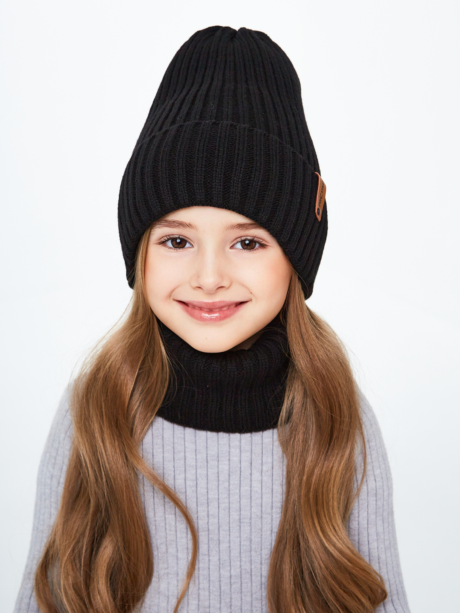 Шапка и снуд NYCkids NYC-H-104-GplainW-black - фото 12