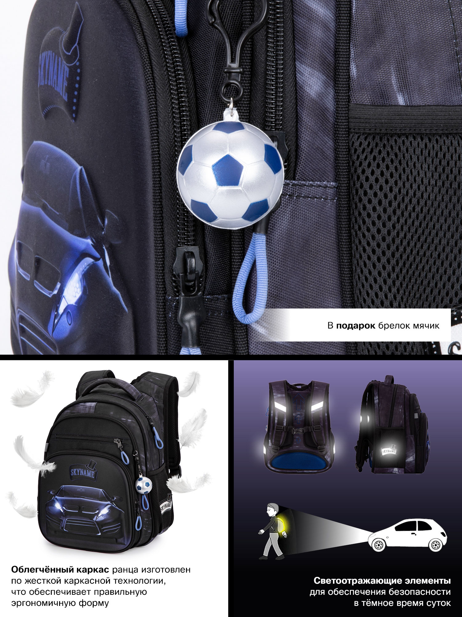 Рюкзак SkyName 17л анатомическая спинка+мячик - фото 12