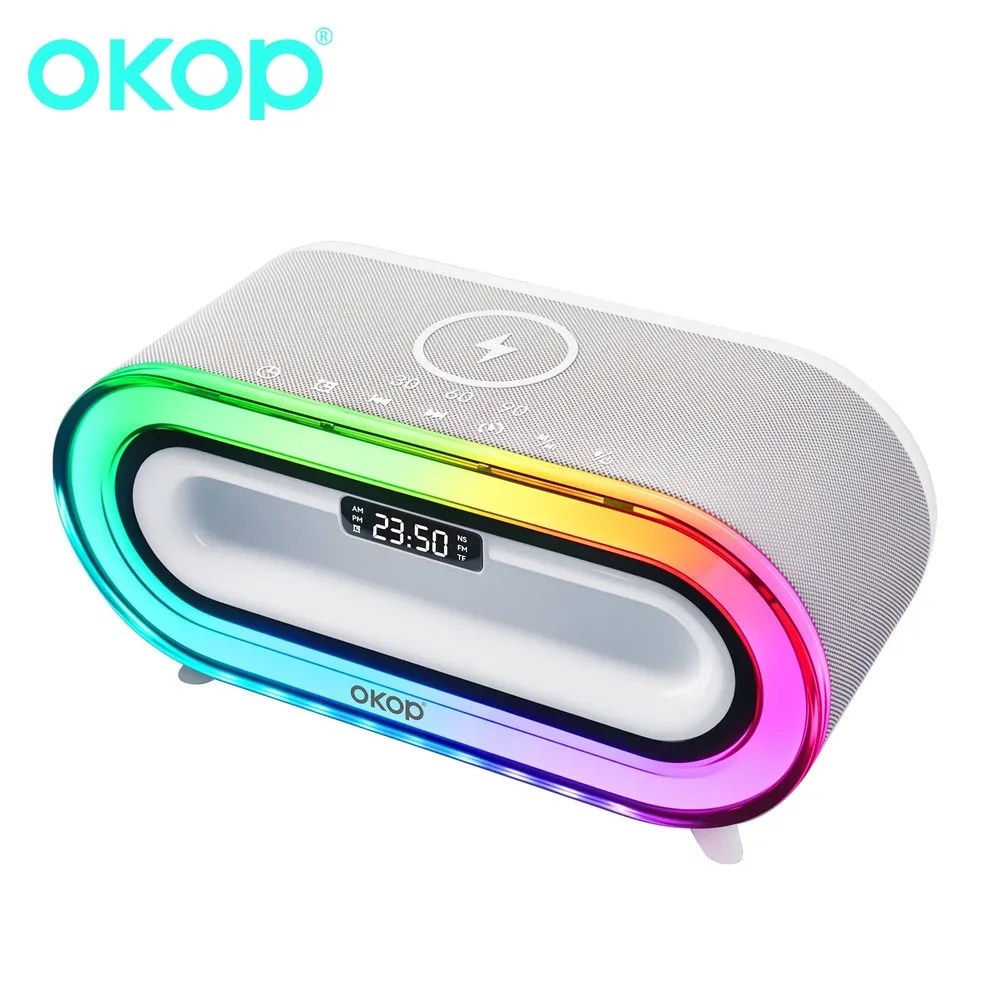 Умная колонка 6 в 1 часы ночник CASTLELADY с RGB подсветкой и беспроводной зарядкой светильник радио будильник - фото 9