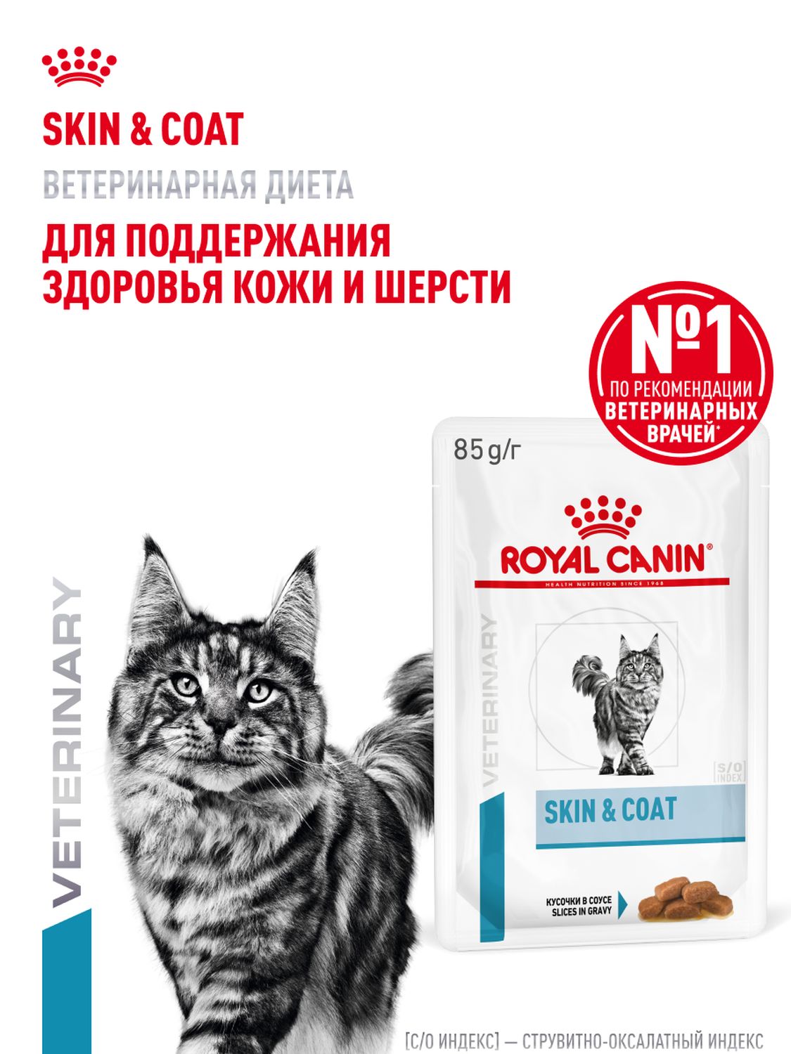 Корм для кошек влажный ROYAL CANIN Skin and Coat для поддержания здоровья кожи и шерсти 85г - фото 1