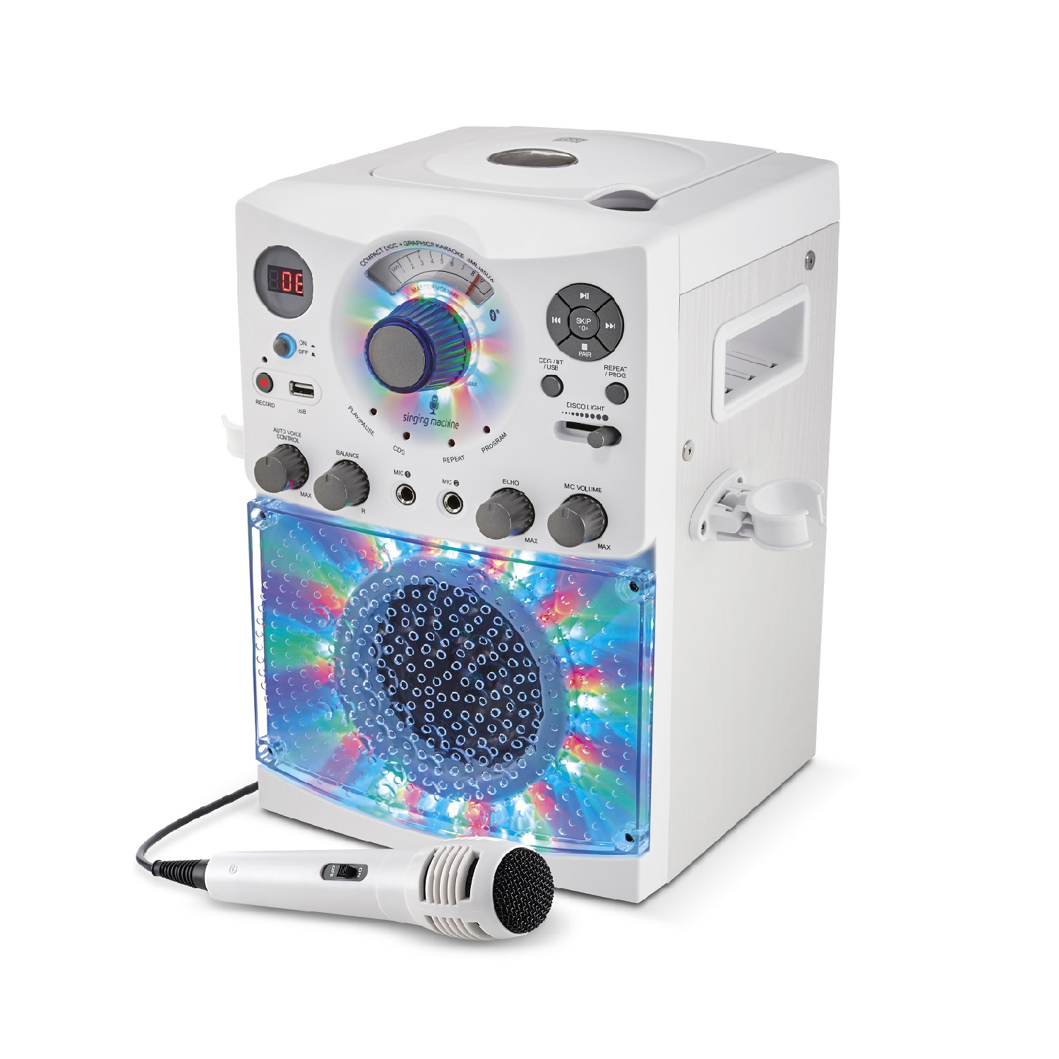 Караоке система ДЕТРИМАКС с LED Disco подсветкой белый Bluetooth CD+G USB - фото 1