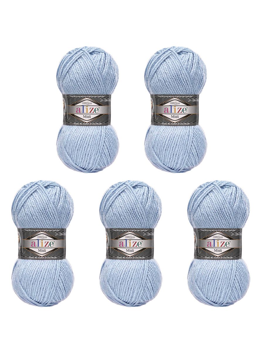 Пряжа Alize теплая для вязания одежды Superlana Midi 100г 170м 5 шт 480 светло-голубой - фото 6