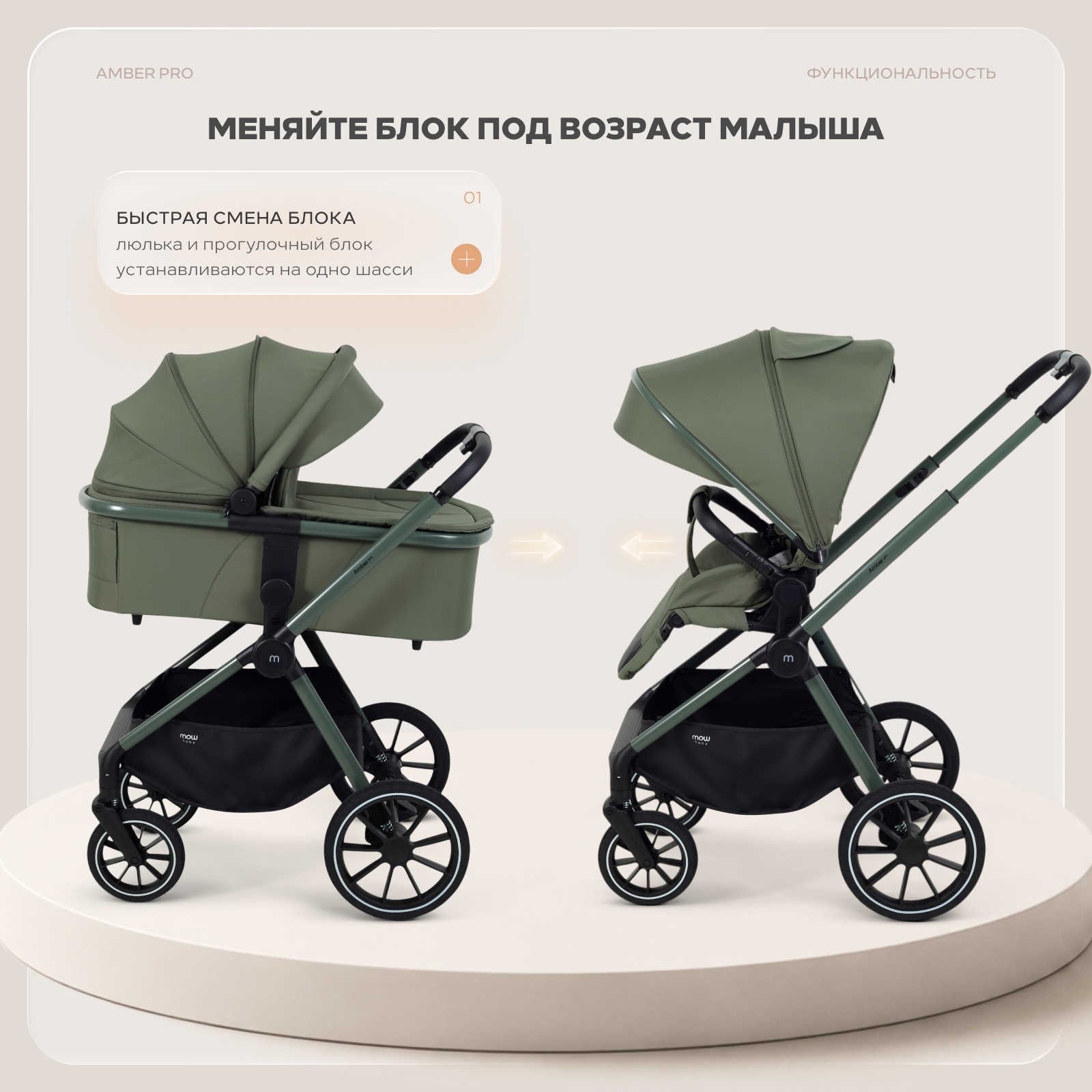 Коляска 2в1 MOWbaby Amber pro зеленый - фото 8
