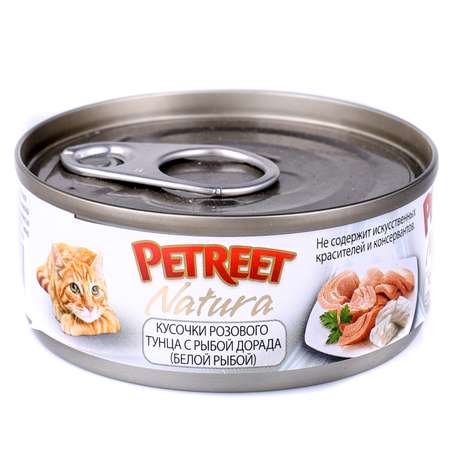 Корм влажный для кошек Petreet 70г кусочки розового тунца с рыбой дорада консервированный