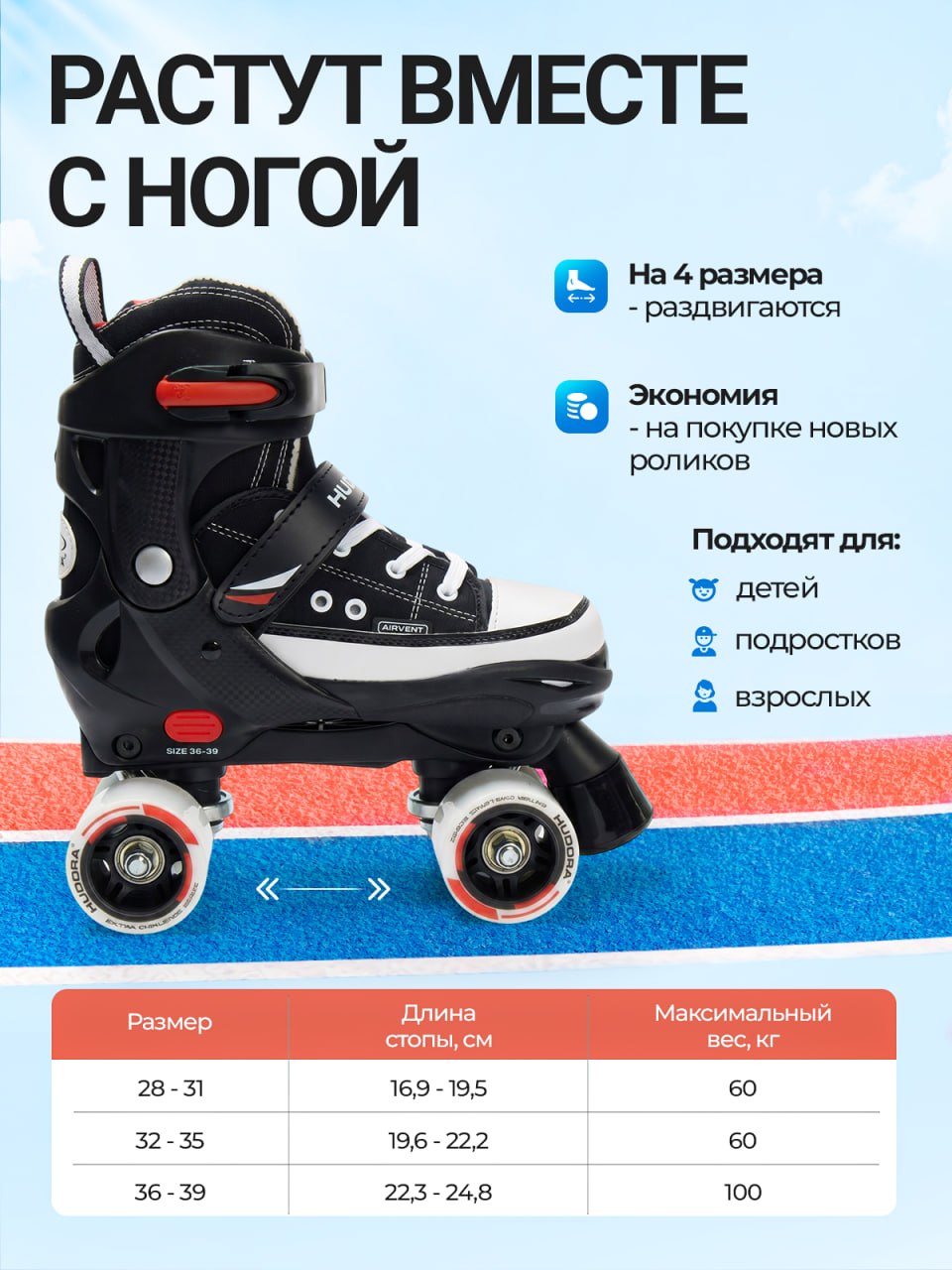Роликовые коньки HUDORA XS 28-31 - фото 4