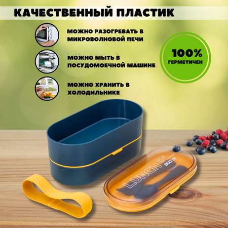 Ланчбокс для обеда iLikeGift Matt blue с приборами
