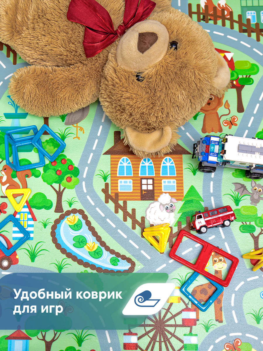Коврик напольный детский VILINA Город с животными 120х120 см. - фото 4