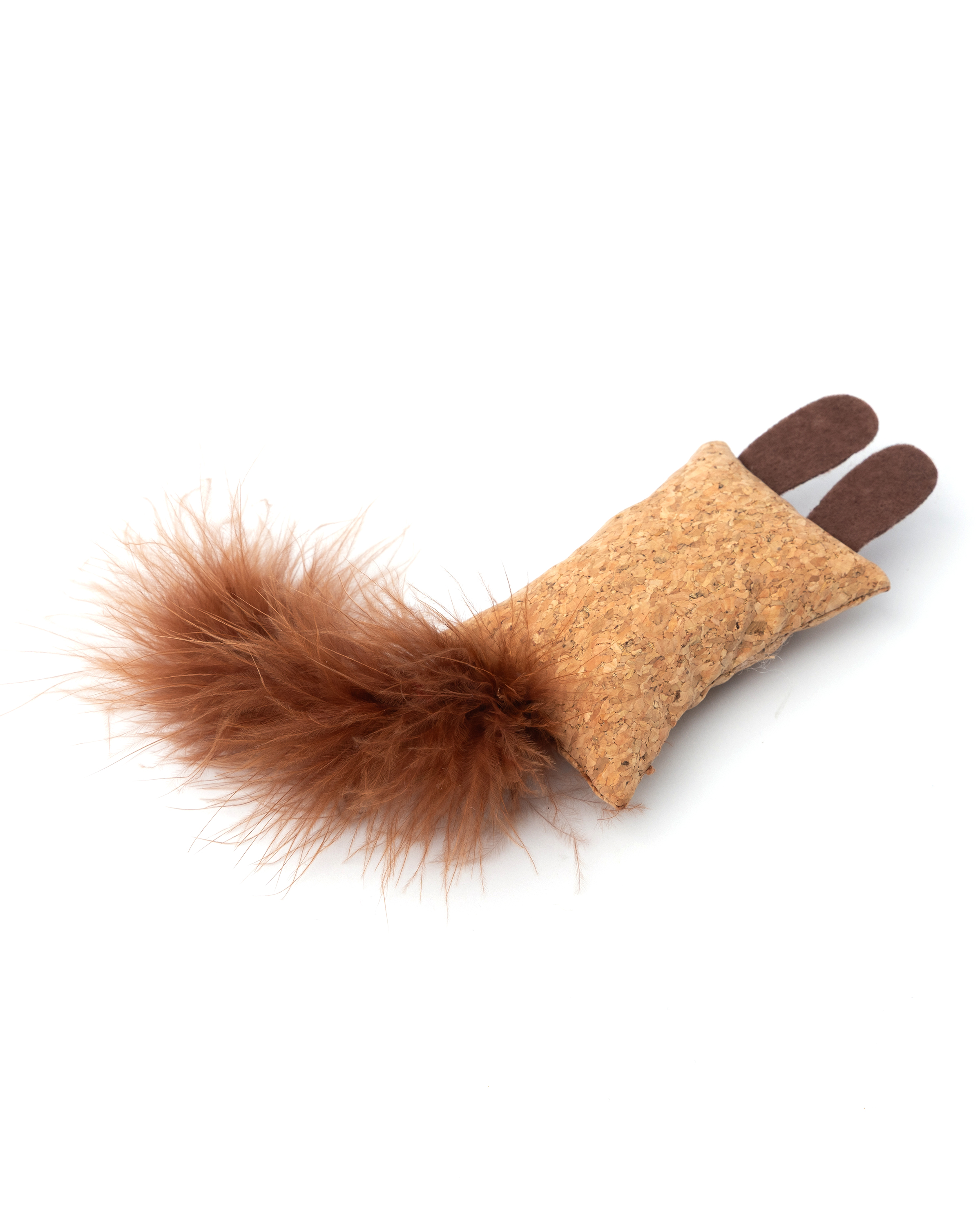 Игрушка для кошек Barbaks Перьевой заяц с ушками коричневый 25*5см - фото 2