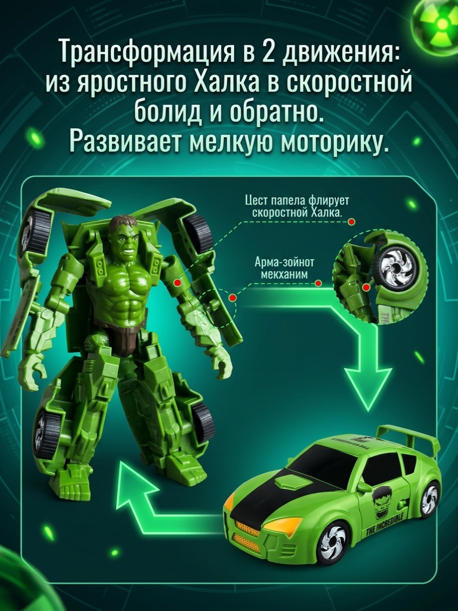 Фигурка ТОТОША Marvel Робот трансформер Халк 2 в 1 - фото 2