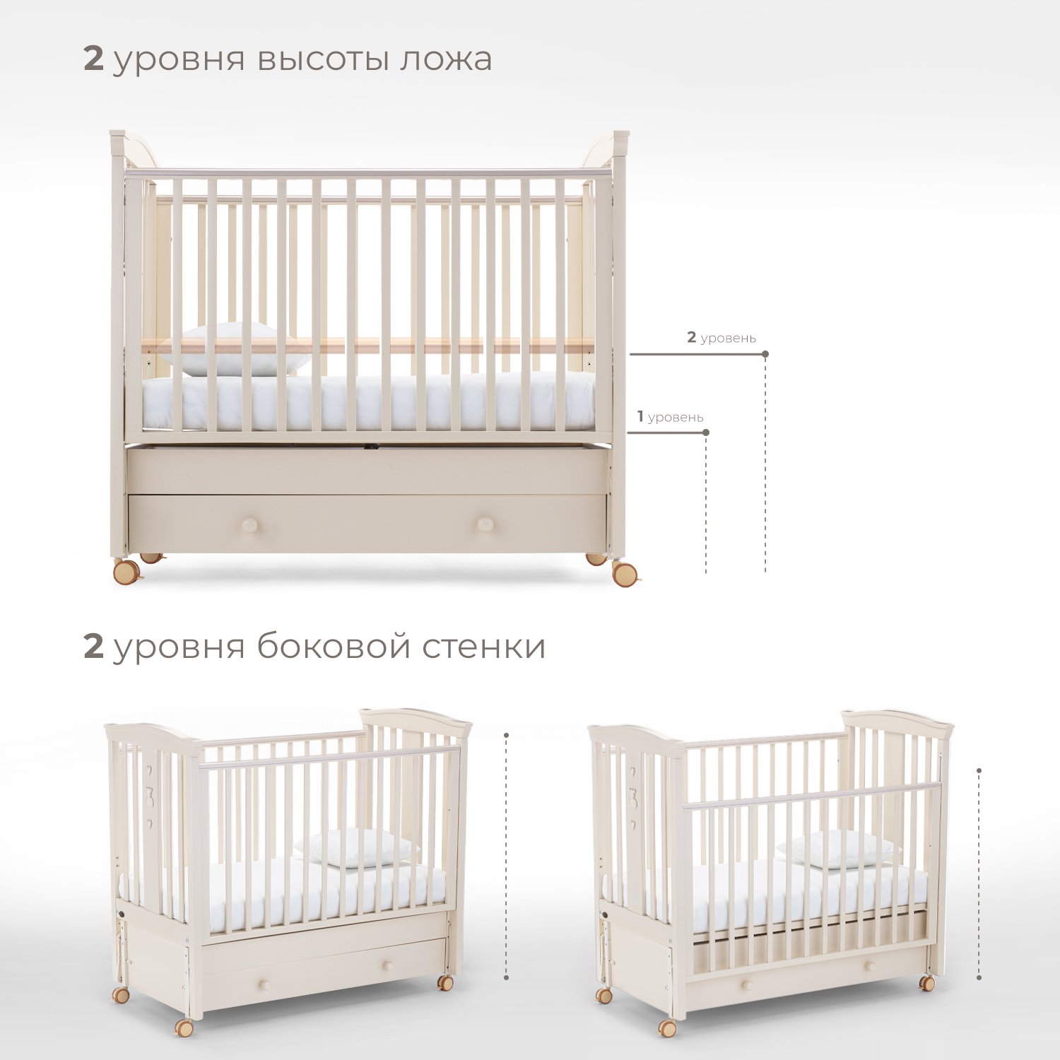 Детская кроватка Nuovita, продольный маятник (слоновая кость) - фото 2