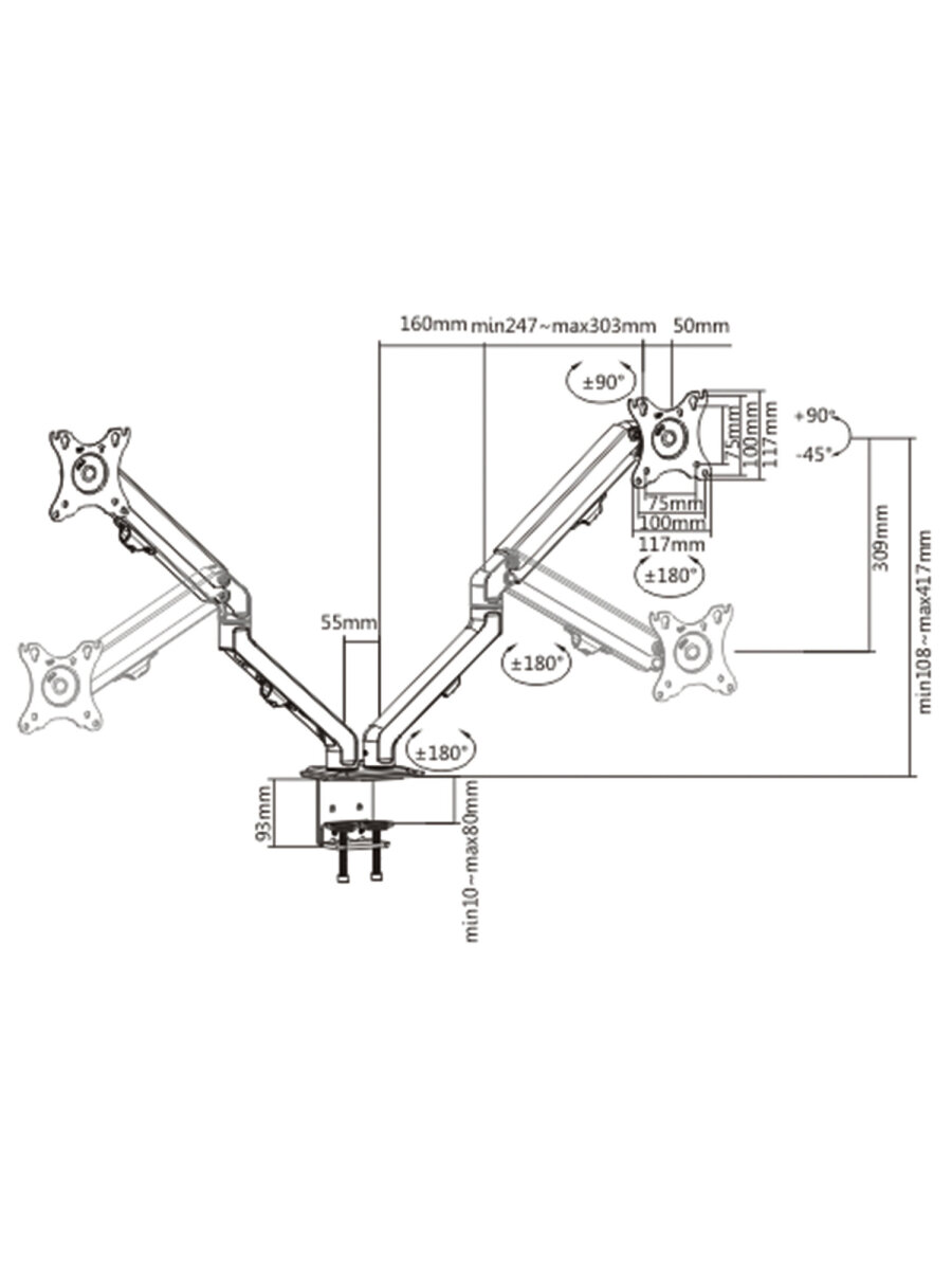Кронштейн Sonnen для двух мониторов настольный до 27 дюймов 14 кг - фото 21