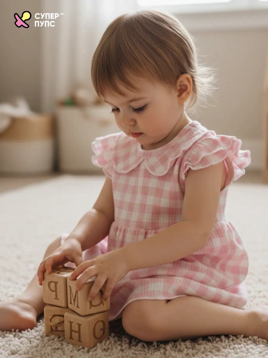 Боди-платье Супер Пупс бд/платье/2крыл/клетка/розовая - фото 12