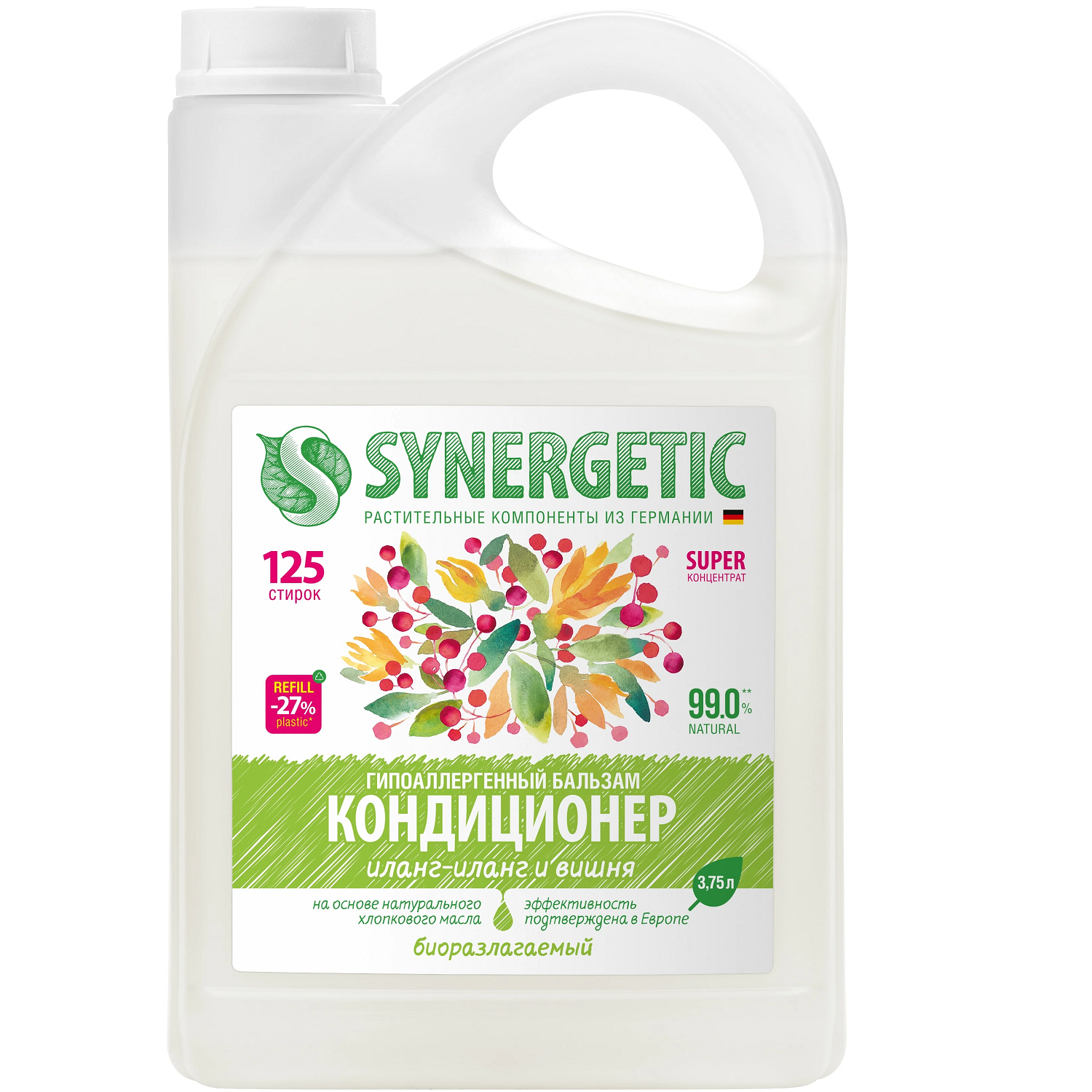 Кондиционер-бальзам для белья SYNERGETIC Иланг-иланг и вишня 3.75 л - фото 1