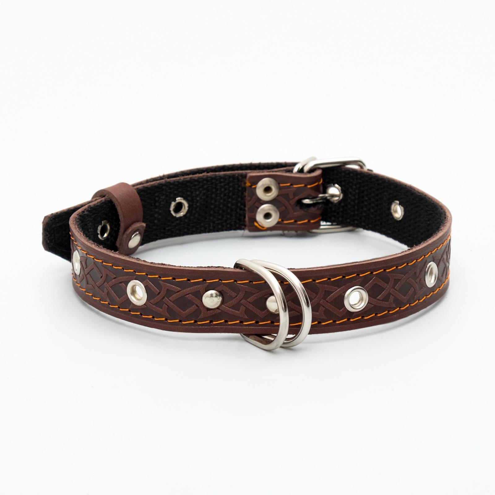 Ошейник Пижон кожаный коричневый - фото 1