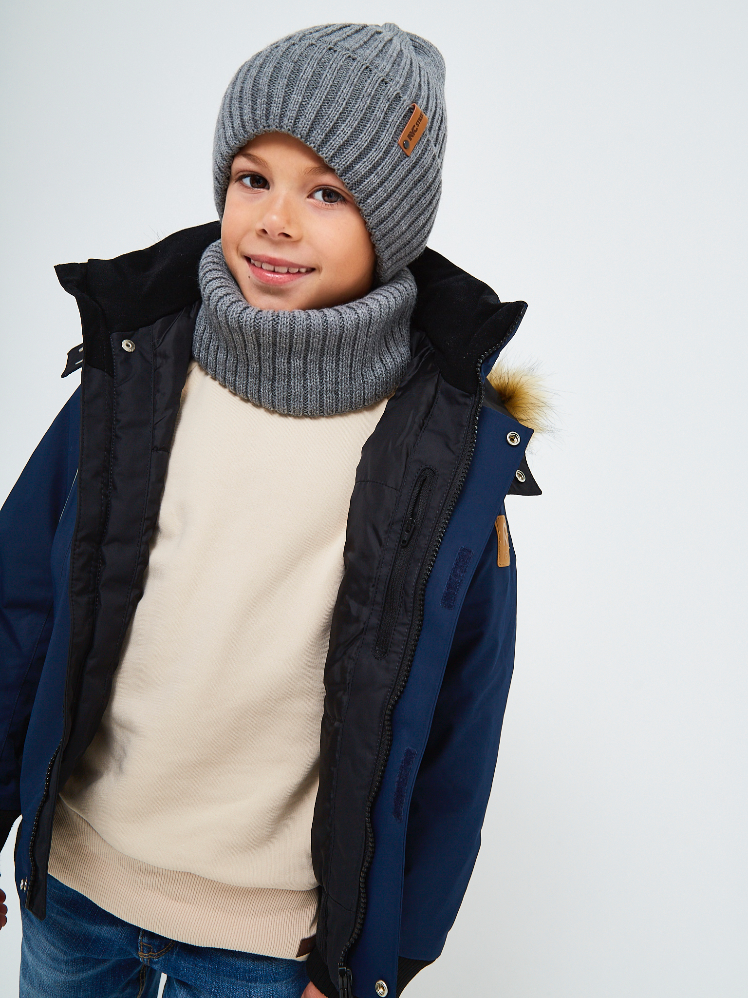 Шапка и снуд NYCkids NYC-H-104-GplainW-DgreyB - фото 8