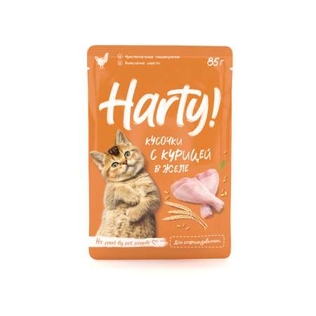 Корм для кошек Harty 85г стерилизованных кусочки с курицей в желе