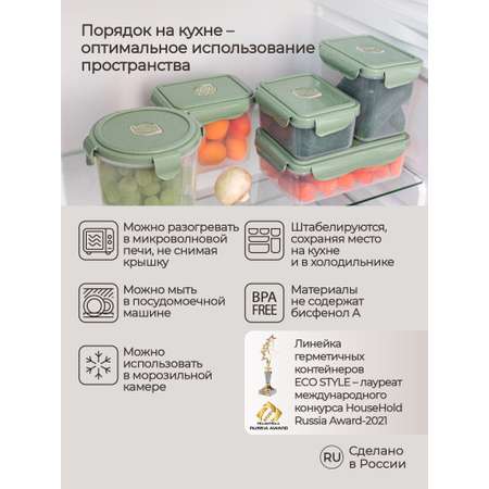 Контейнер Phibo для продуктов герметичный с клапаном Eco Style круглый 1.15л зеленый флэк