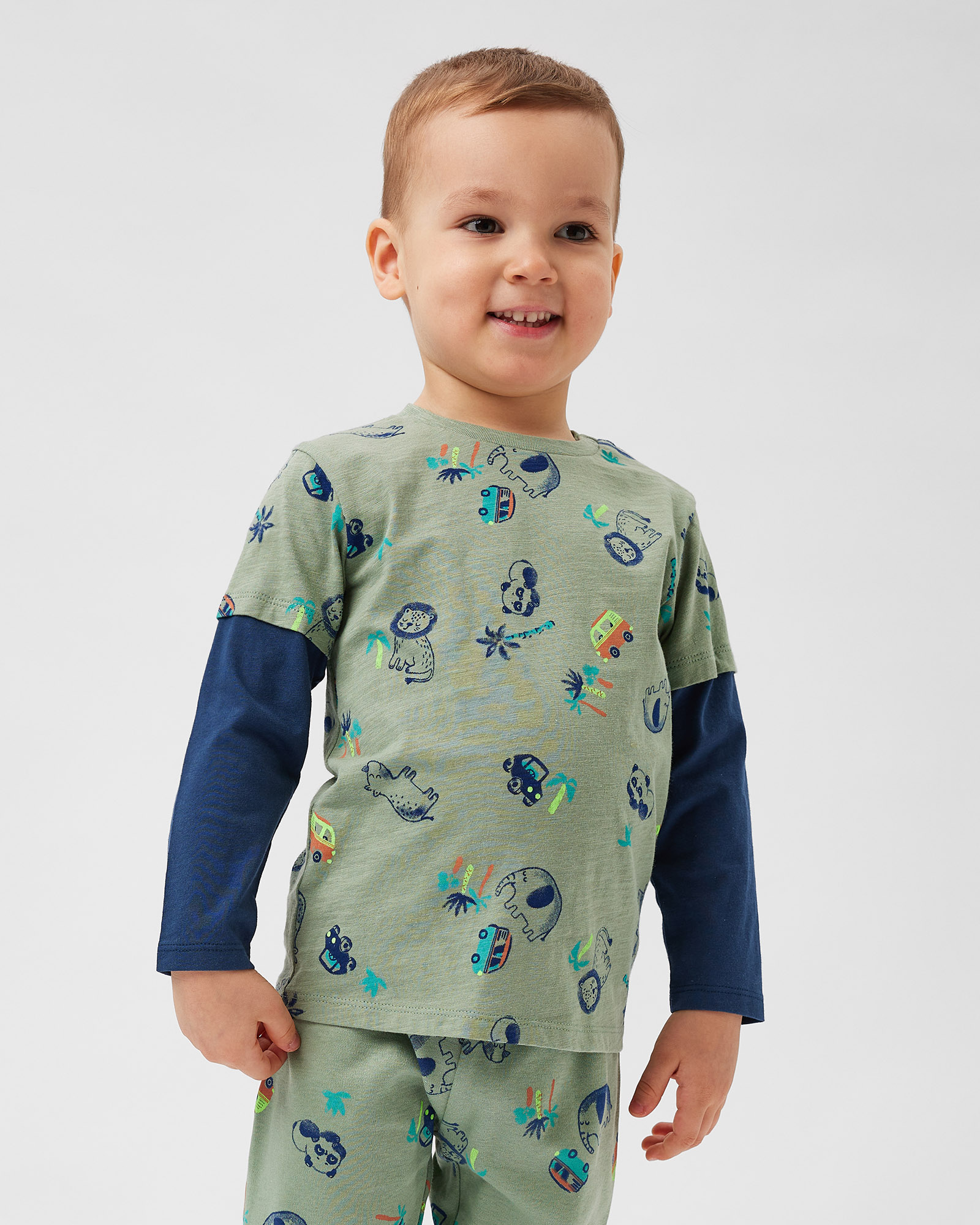 Изображение товара Лонгслив BabyGo 80 Комбинированный с ярким принтом и контрастными рукавами