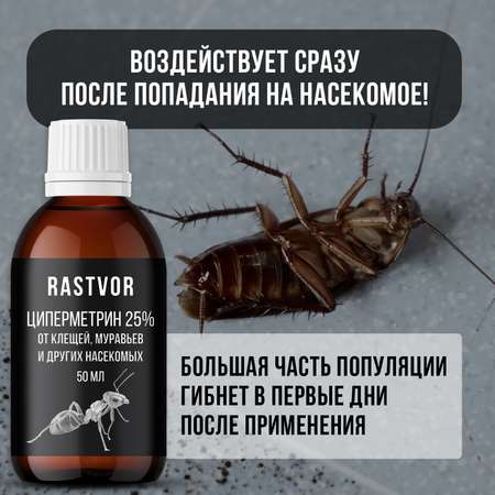 Циперметрин 25% отрава RASTVOR от комаров, мух, клещей и муравьев