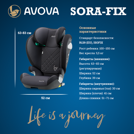 Автокресло Avova Sora-Fix Isofix 2/3 (15-36 кг) черный