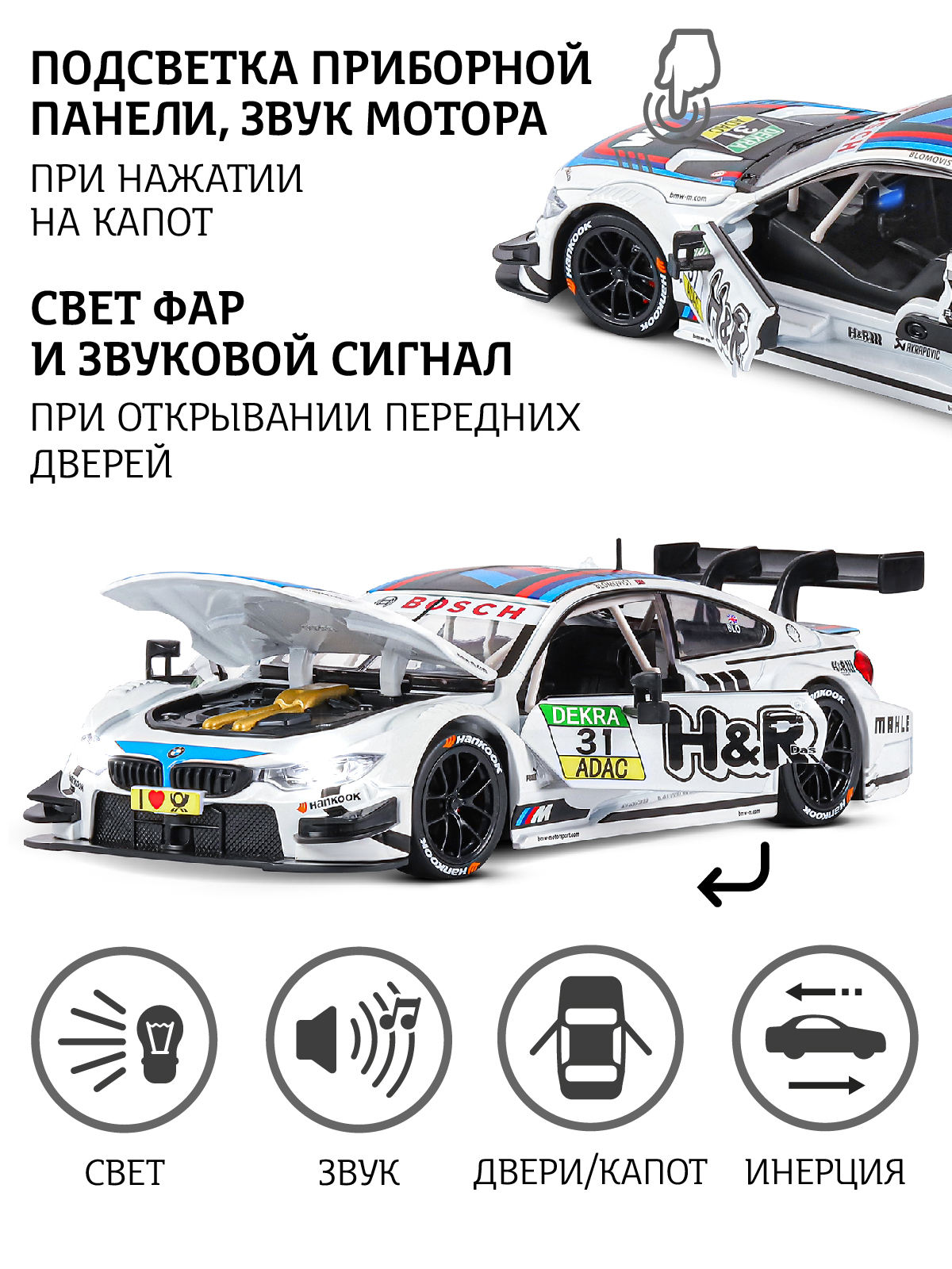 Автомобиль АВТОпанорама BMW M4 1:24 JB1200219 - фото 2