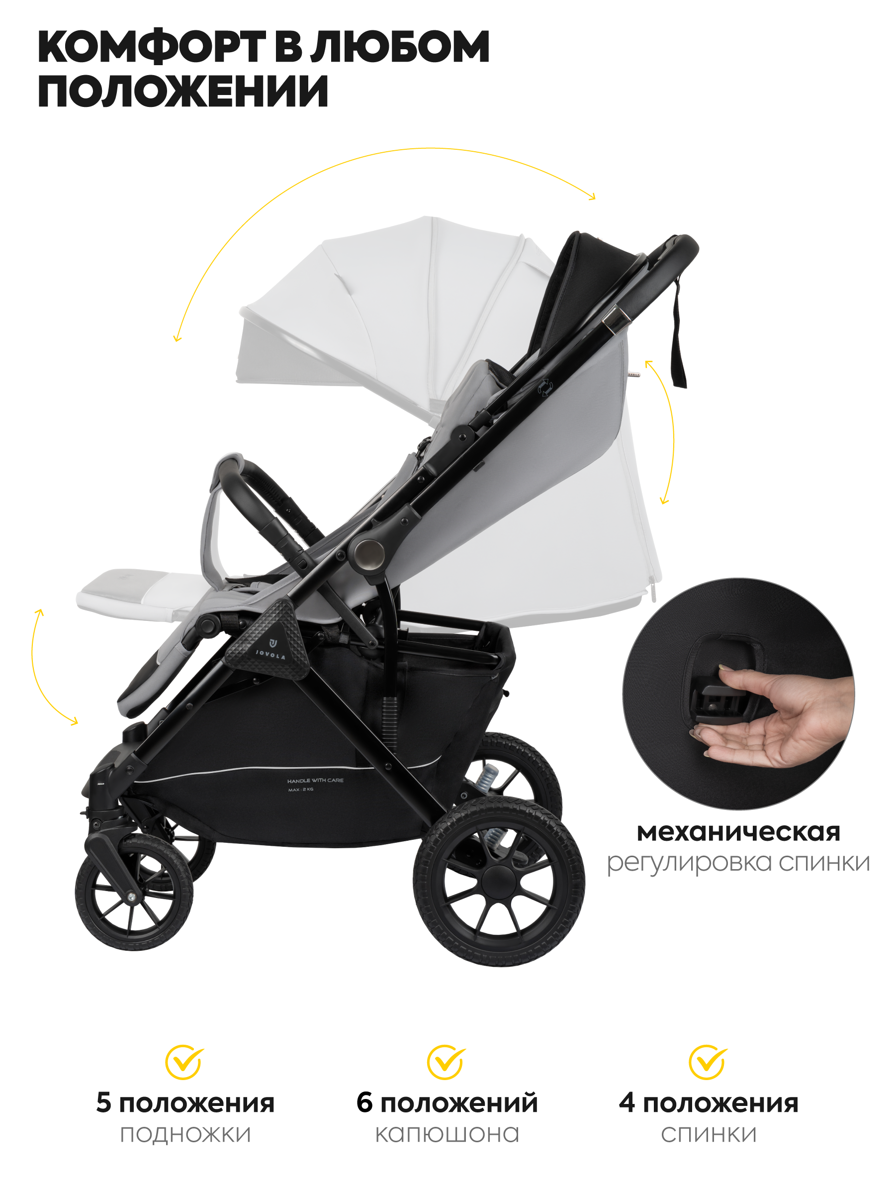 Коляска прогулочная JOVOLA Magma с перекидной ручкой серый - фото 7