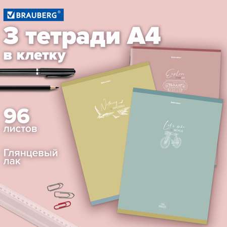Общая тетрадь Brauberg клетка 96 лист. 3 шт.