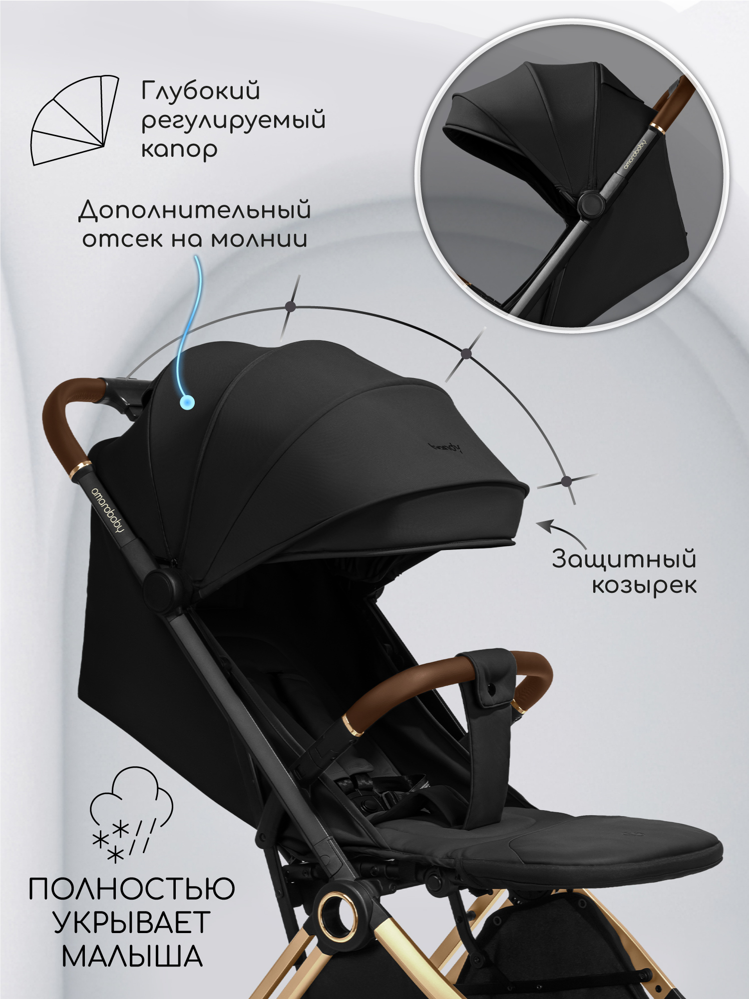 Коляска прогулочная Amarobaby Handy золотой - фото 6
