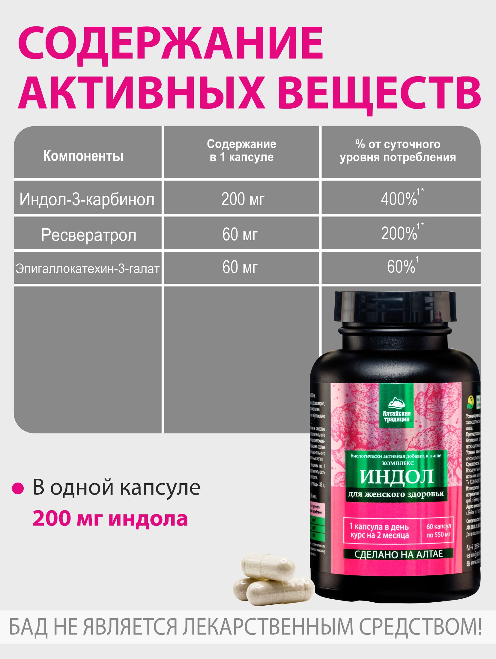 БАД к пище Алтайские традиции Комплекс Индол для женского здоровья 60 капсул - фото 6