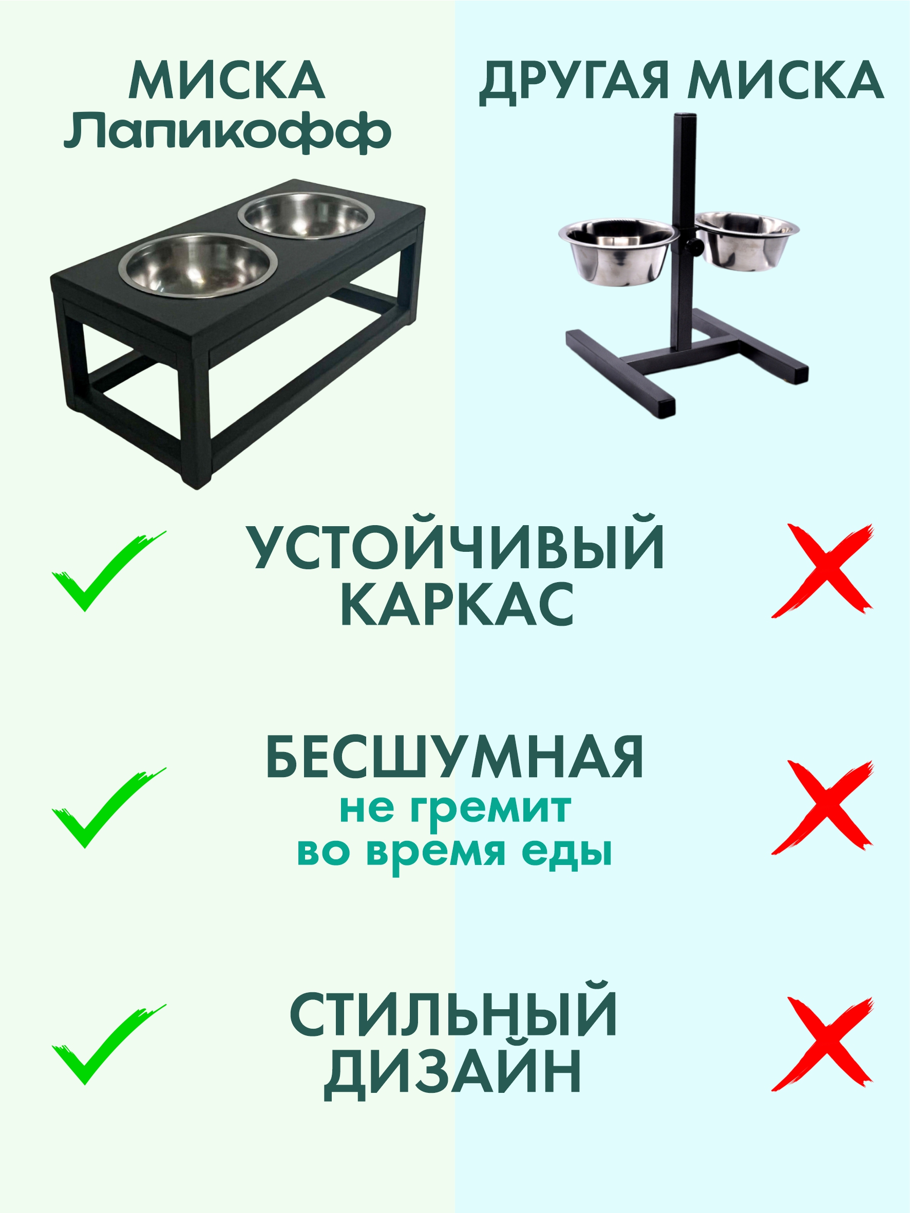 Подставка с мисками Лапикофф 2*800 мл металл и дерево венге - фото 7