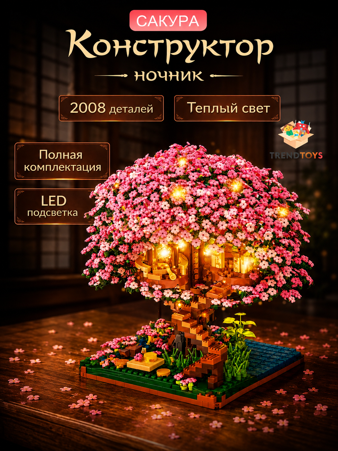 Изображение товара 3D конструктор ночник Сакура для девочек от 8 лет TrendToys Изображение товара 3D конструктор ночник Сакура для девочек от 8 лет TrendToys