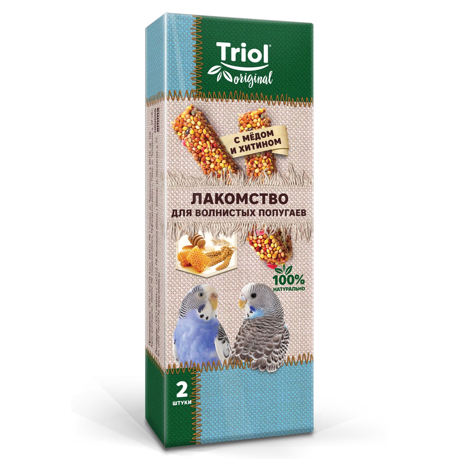 Лакомство для попугаев Triol Original волнистых с медом и хитином 2шт 55г - фото 1