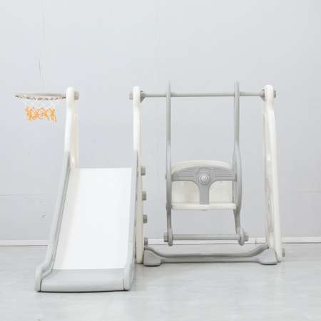 Горка детская с качелями UNIX Kids Music grey со спуском 136 см из пластика игровой комплекс 2 в 1