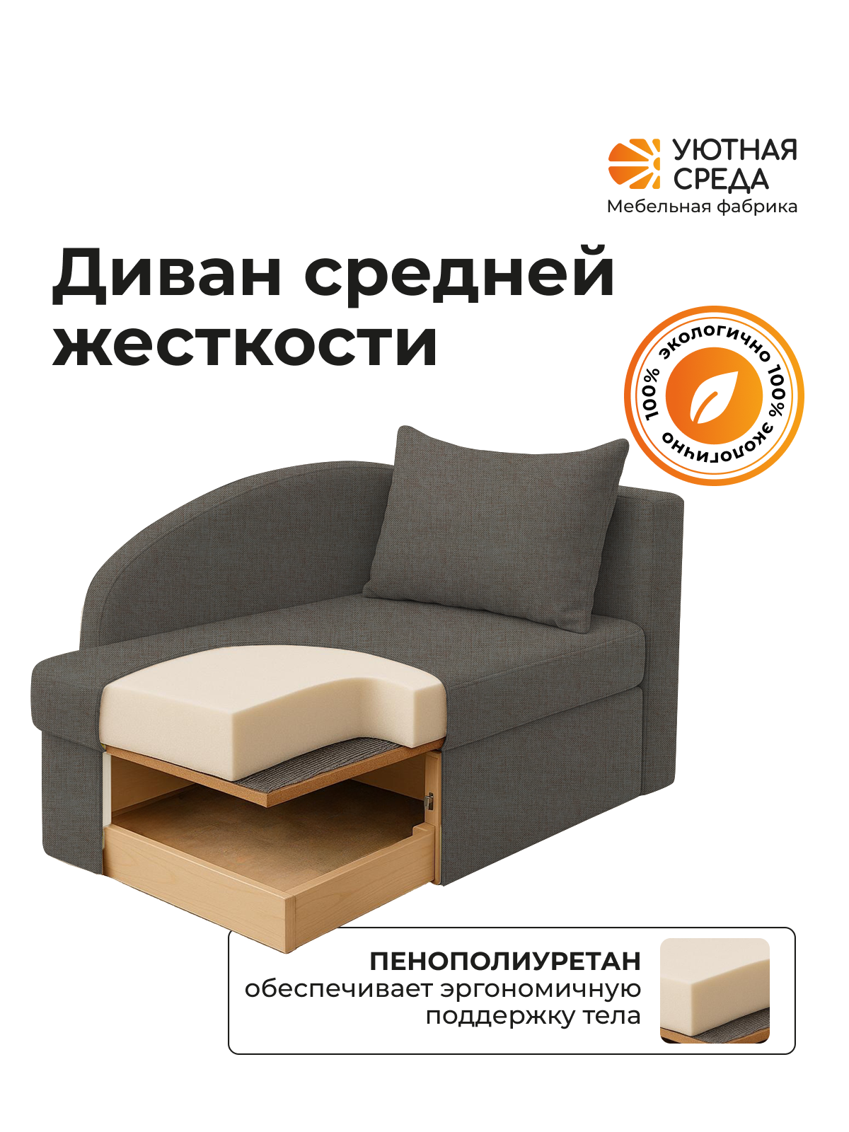 Диван Уютная среда рогожка графит правый черный - фото 7