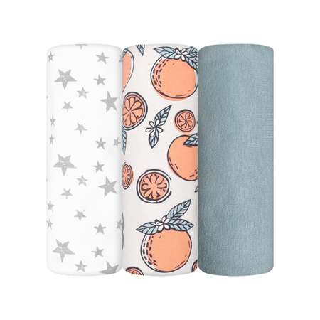 Комплект пелёнок Mjolk Baby Blue/Мандарины/Звёзды 3 шт 120х85 см