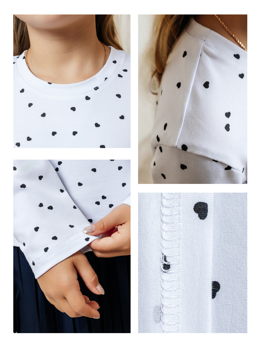 Лонгслив Селтекс Ю_ДК1 белый/сердечки мини черный - фото 5