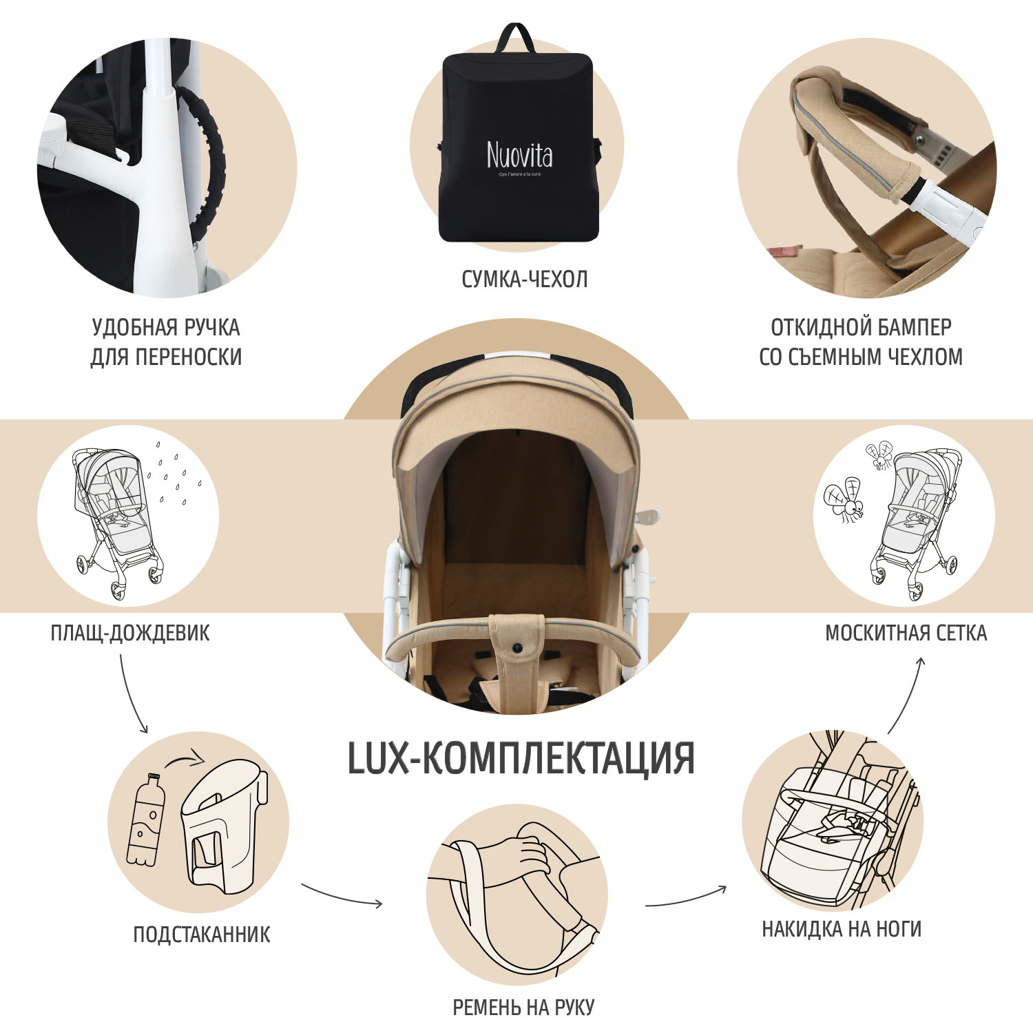 Коляска прогулочная Nuovita бежевый - фото 7