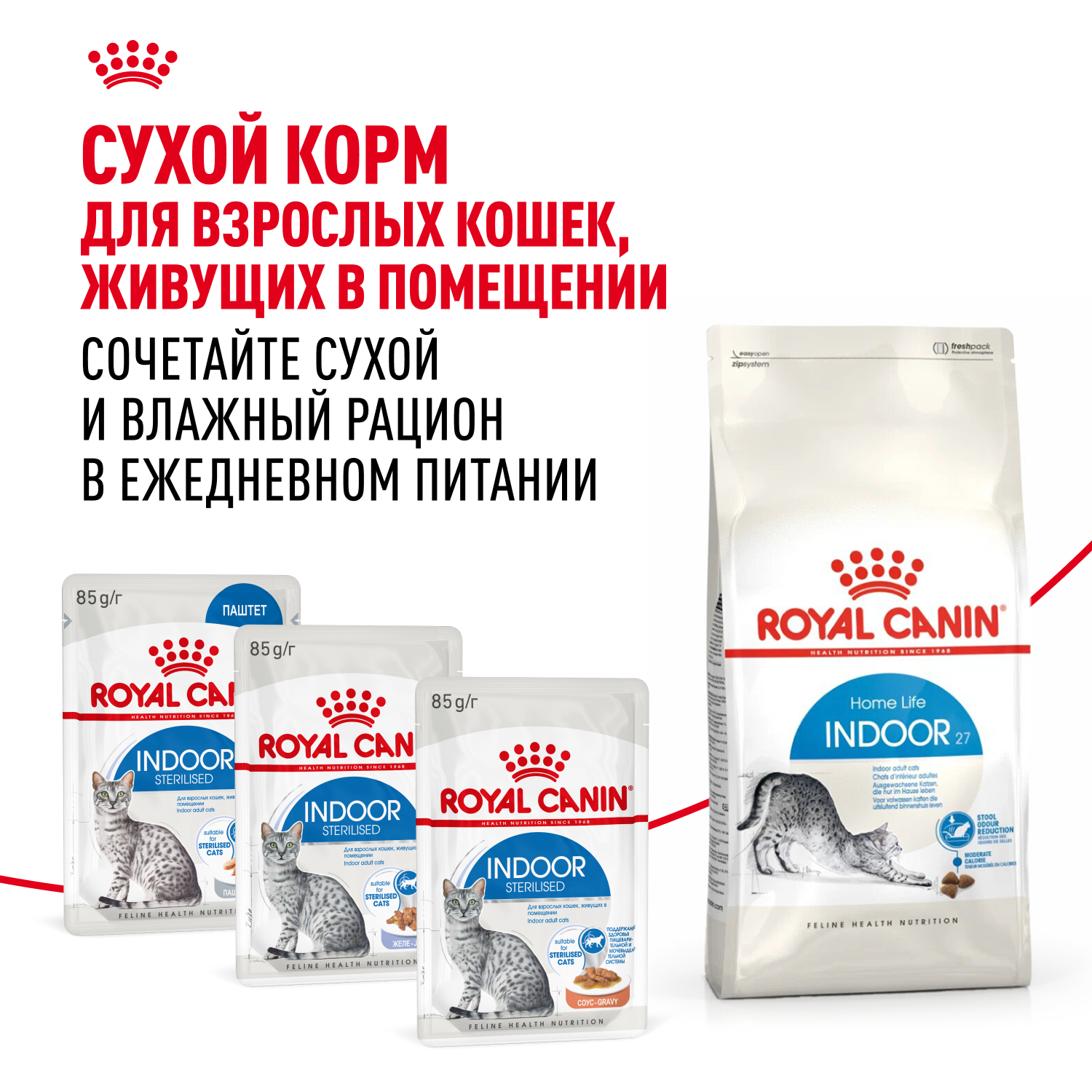 Корм для кошек ROYAL CANIN Indoor Sterilised для взрослых кастрированных и стерилизованных паштет 85г - фото 8