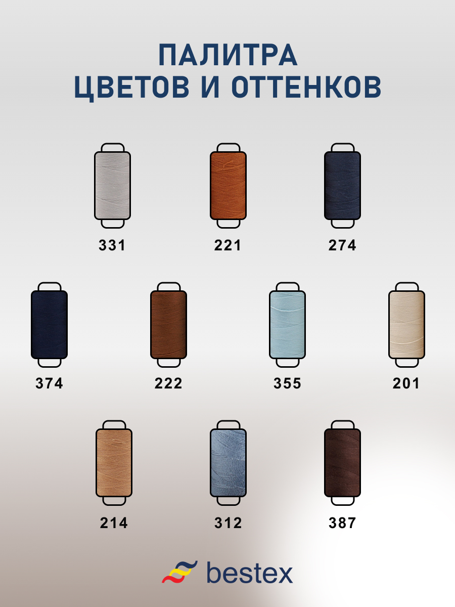 Набор ниток Bestex для шитья трикотажа ткани легкой и средней плотности 40/2 Джинсовый микс 400 ярд 10 шт - фото 5