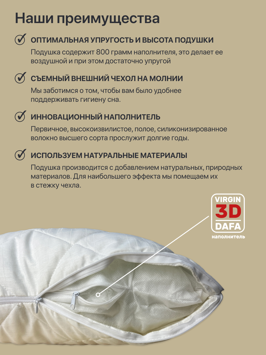 Подушка Фабрика снов Подушка Хлопок и хлопок 50х70 (молния) - фото 3