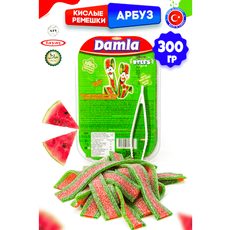 Кислые ремешки TAYAS Жевательный мармелад \"Кислые ремешки\" со вкусом арбуза вес 300 грамм