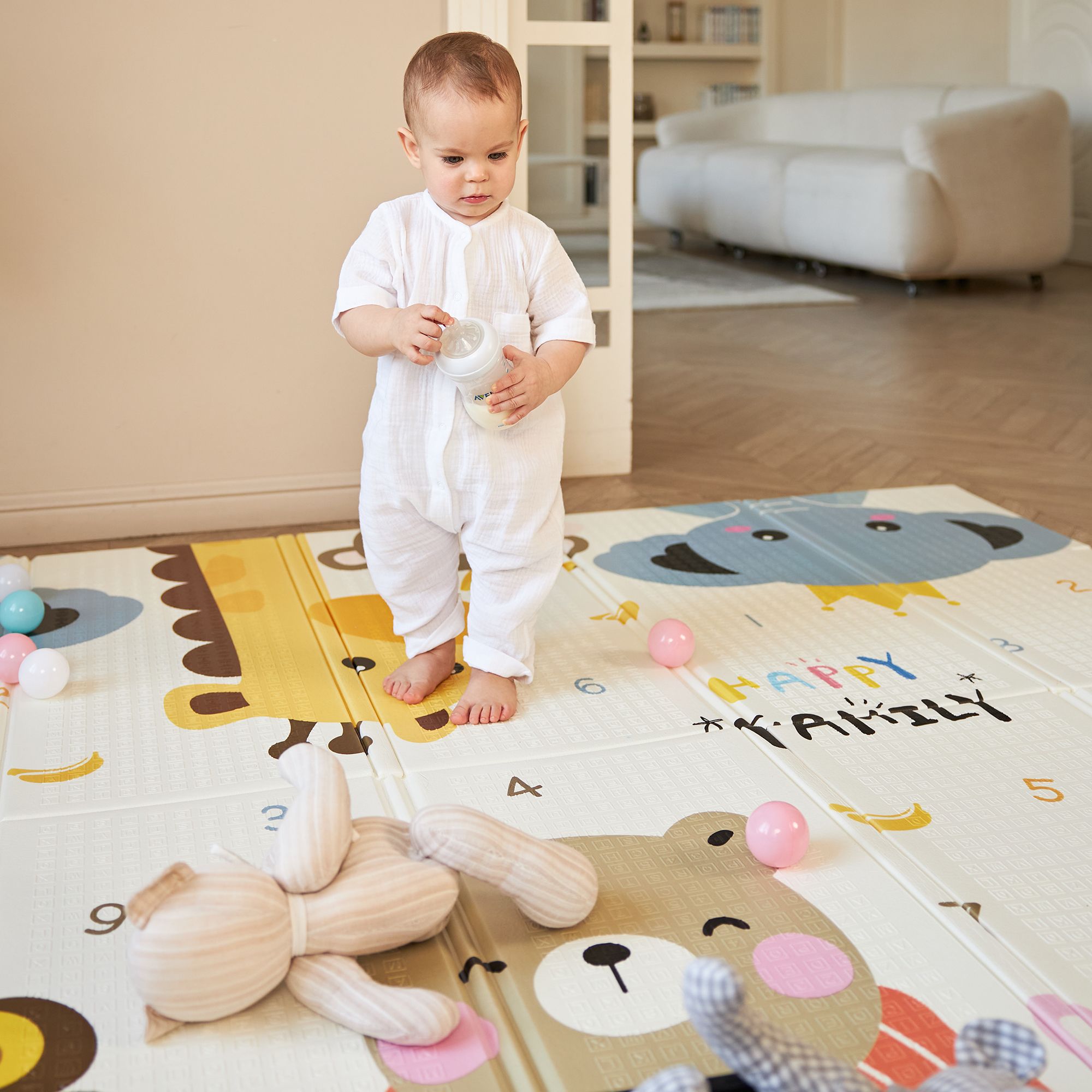 Игровой коврик складной для детей UNIX Kids Zoo 180x200 см, двусторонний, животные и город с дорогой, текстурная поверхность, развивающий - фото 12
