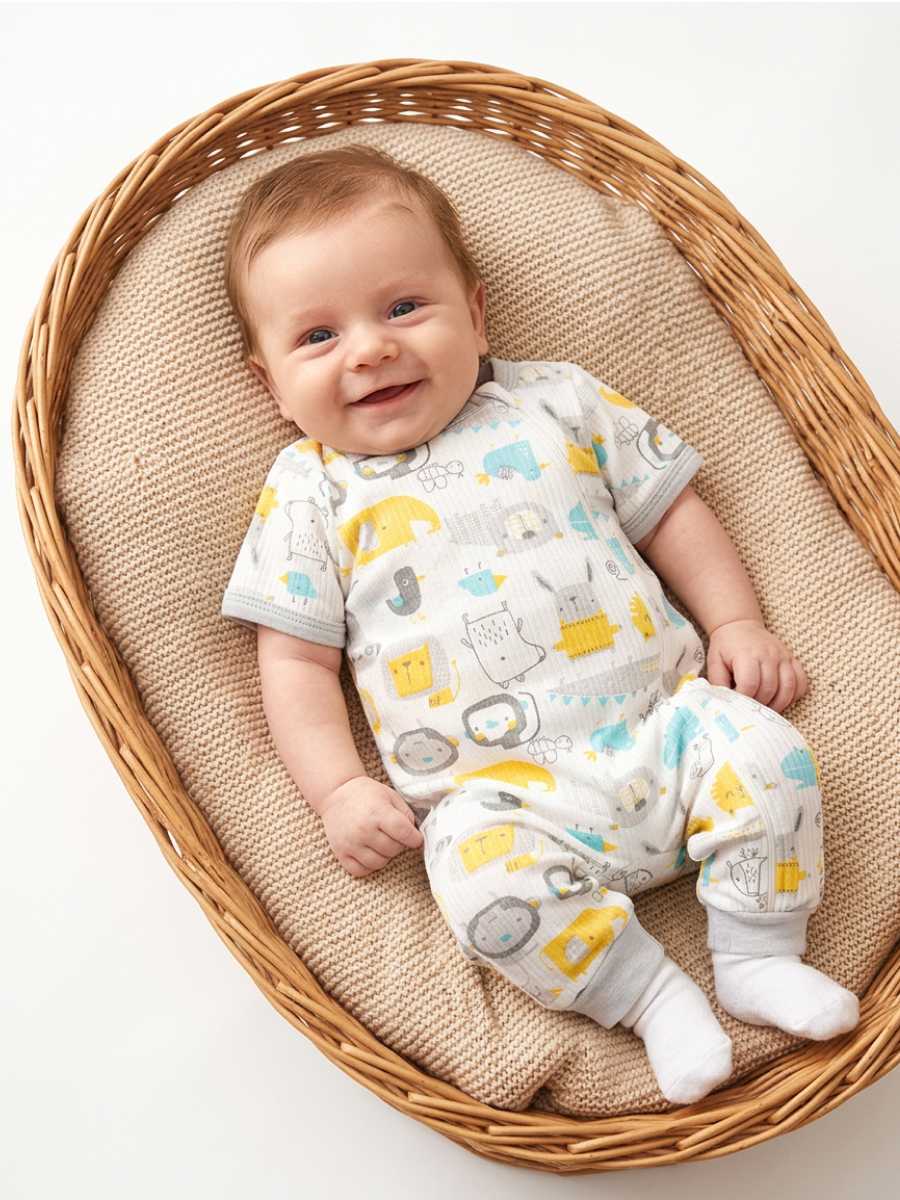 Изображение товара Комбинезон Эскимо 68 на молнии с открытыми ножками, хлопковый трикотаж