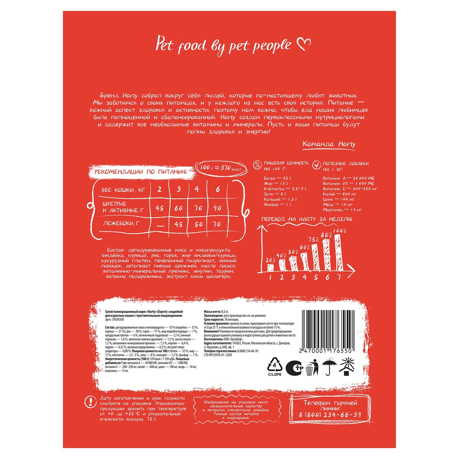 Корм для кошек Harty 0,3кг с индейкой для взрослых с чувствительным пищеварением полнорационный сухой - фото 7
