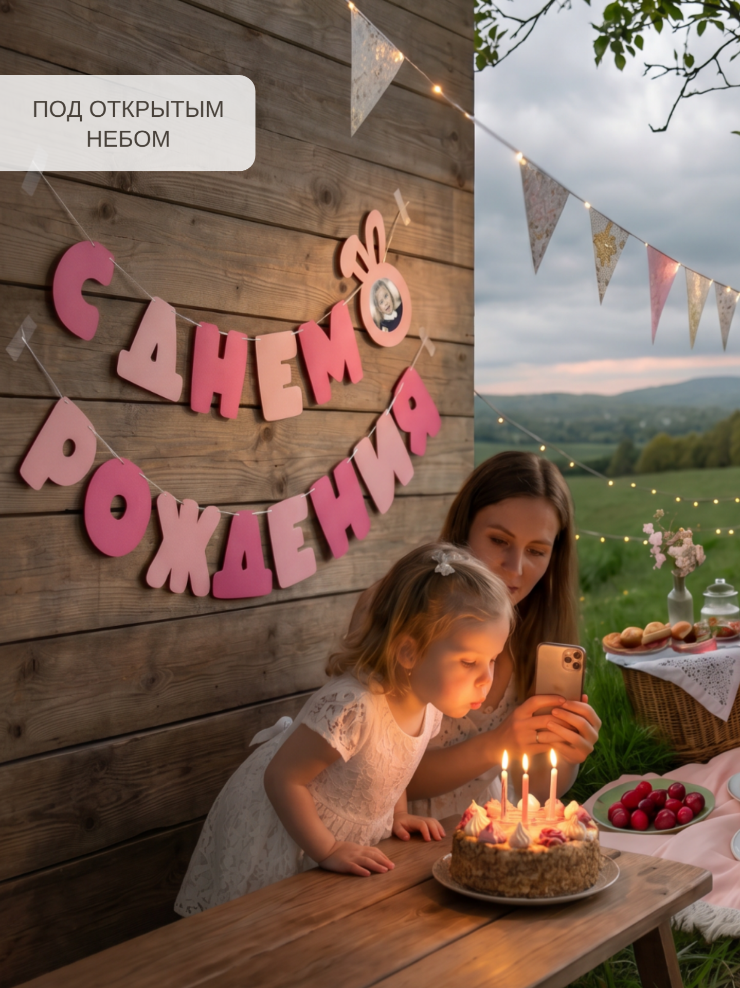 Гирлянда-растяжка Mimibabybook С Днем Рождения розовая фетр - фото 9