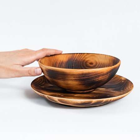 Набор тарелок MAGISTRO из натурального кедра 2 шт: 20×2 5 см 16×6 см обожжённые