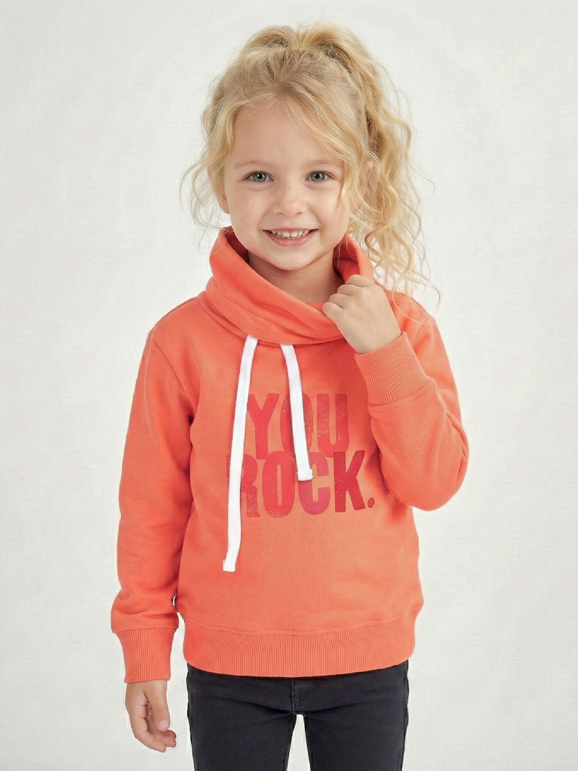 Изображение товара Толстовка для девочек Mini-Maxi 92 с принтом и хомутом персиковый
