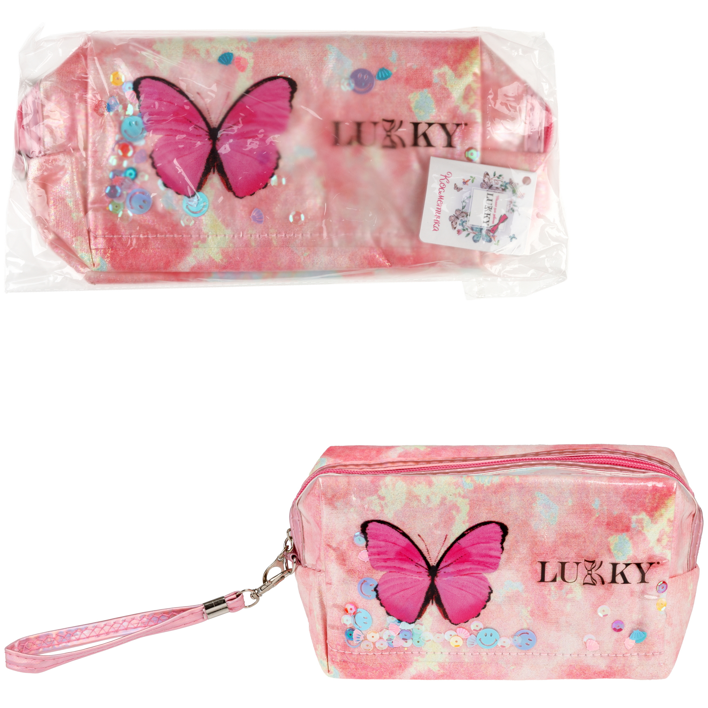 Косметичка LUKKY с подвижными блёстками Butterfly Style 18х 10х 8 см - фото 2