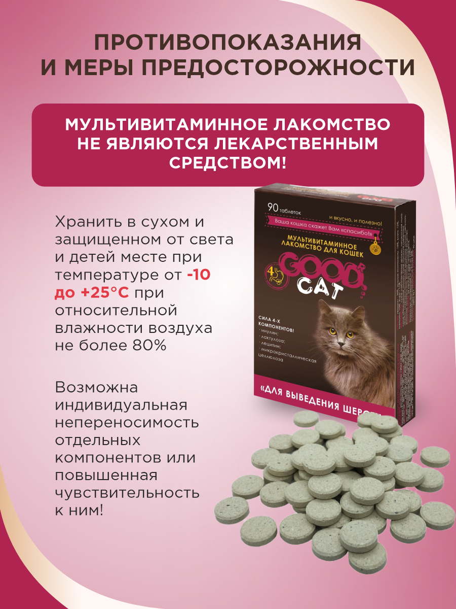 Полезное лакомство для кошек GOODR CAT для выведения шерсти 90 таблеток - фото 9