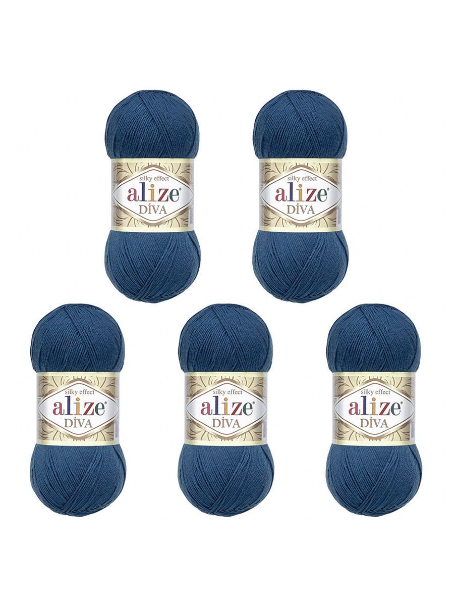 Пряжа Alize для вязания универсальная легкая Diva микрофибра 100г 350м 5 шт 279 т.синий - фото 5